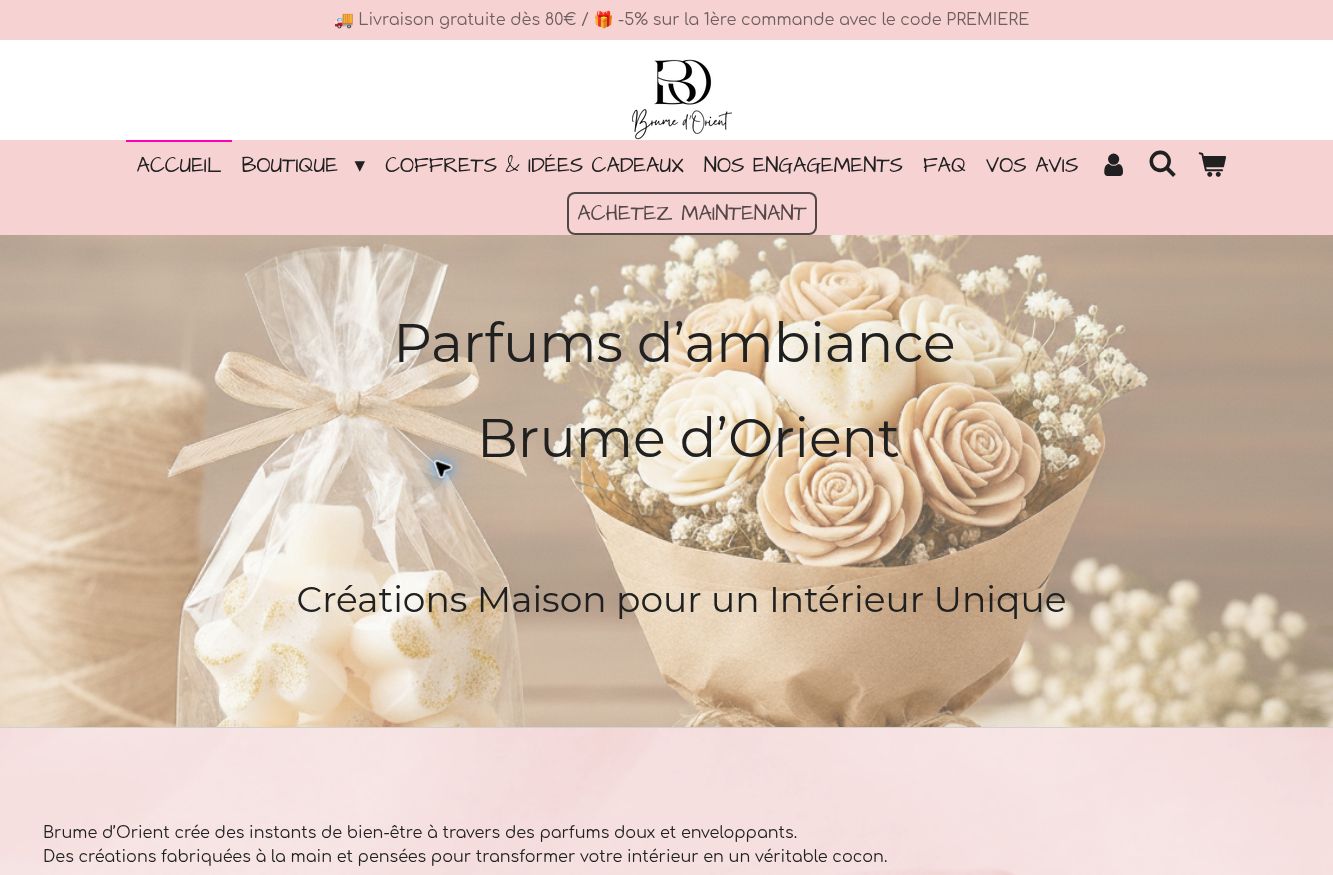 Aperçu du site e-commerce Brume d’Orient