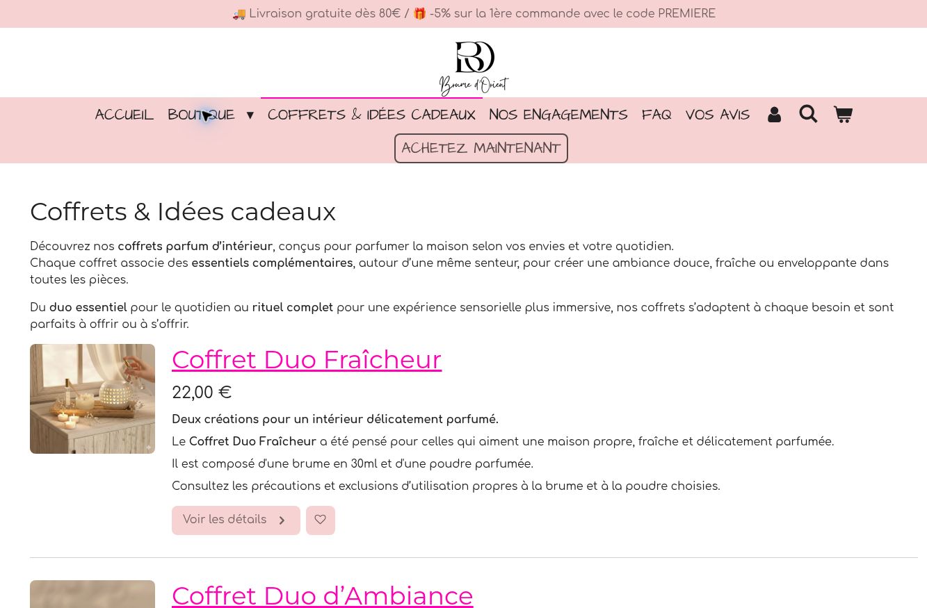 Capture authentique de la page coffrets Brume d’Orient