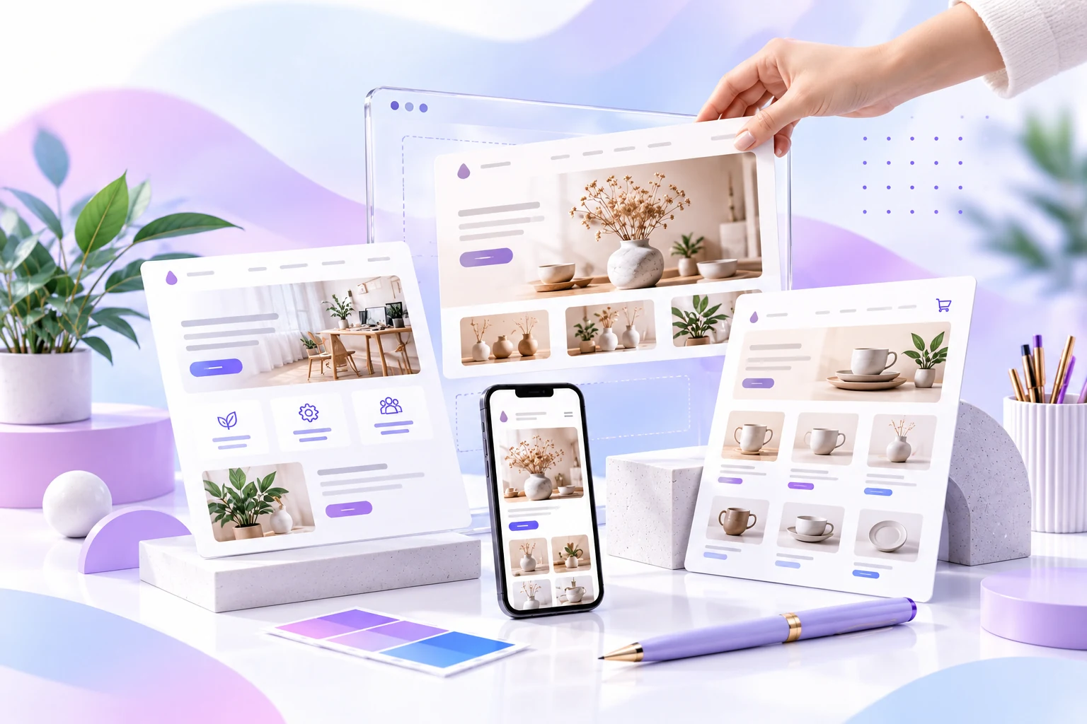 Illustration conceptuelle : construction de sites One Page, Vitrine et E-commerce